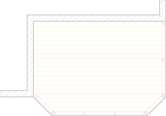 Overhead view of deck plan for a medium size high single level deck.