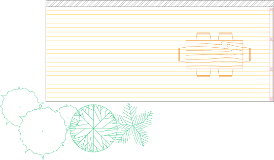 Overhead view of a deck plan for a low single level deck.