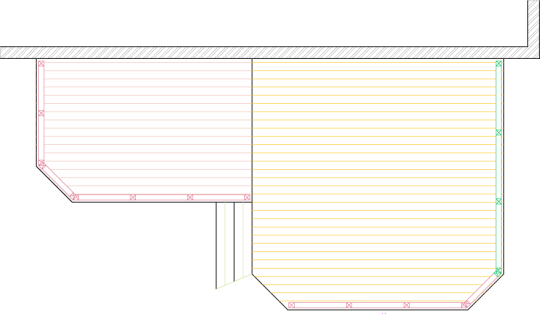 Deck plan drawing of a large 2-level deck with a privacy screen.