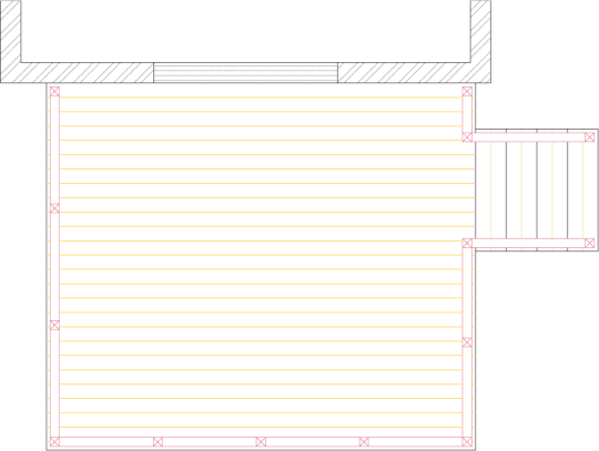 Overhead view of deck plan for a medium size single level deck.
