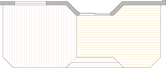 Overhead view of deck plan for a large 2-level deck.