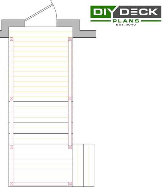 Overhead view of deck plan for a set of steps with 2 small landings.