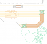 Overhead view of deck plan for a medium size low single level deck.