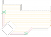 Overhead view of a deck plan for a large low single level spa deck.
