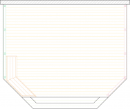 Overhead view of a deck plan for a large low single level deck with a privacy screen and bench.