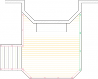 Overhead view of a deck plan for a medium size mid-height single level deck.