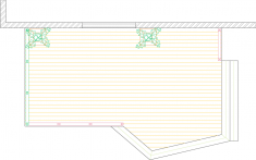 Overhead view of a deck plan for a large single level deck with a privacy screen.