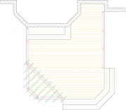 Overhead view of a deck plan for a large single level deck with a pergola.