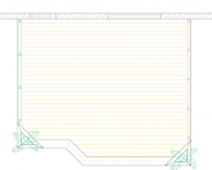 Overhead deck plan drawing for a large single level deck with built-in planters and a privacy screen.