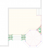 Overhead view of a deck plan for a medium size deck with a gazebo.