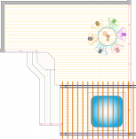 Overhead view of deck layout for a large single level deck with a pergola built over a spa.