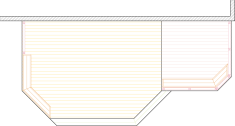 Deck plan drawing of a large 2 level deck with built-in benches.