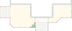 Overhead view of a deck plan for a large 2-level deck.