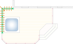 Overhead view of a deck plan for a medium size deck with a pergola and spa.
