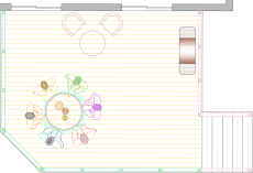 Overhead view of a deck plan for a large single level deck with a privacy screen.